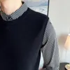 Herrtröjor Autumn Winter Luxury Randig långärmad skarvad stickad för män Kläder 2023 Business Casual Formal Wear Pullovers