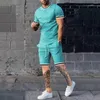 Erkeklerin Trailtsits yaz düz renkli spor giyim 2 set nefes alabilen giyim stili 3D baskılı tişört takım elbise şort