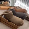 Klassiska mini-plattformsstövlar för kvinnor Ultra Chestnut Matte Päls snö Suede Wool Blend Comfort Winter Designer Ankel Booties Storlek 35-406