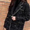 Ternos femininos blazers vintage xadrez tweed mulheres outono inverno engrossar moda jaquetas feminino duplo breasted elegante preto casacos outwear 231009