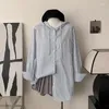 Blouses Femmes Korejepo Mode Chemises décontractées Bleu Rayé Chemise ample 2023 Automne Femmes Slim Preppy Style Loisirs Simplicité Tops