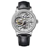 Orologi da polso OBLVLO Orologi meccanici Tourbillon da uomo di lusso Designer Vera pelle Lunetta con diamanti Quadrante scheletrato in acciaio Carica manuale