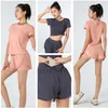 LU-1063 Women Sports Yoga Outfit Fitness Wear Loose Tops Summer Gym Shorts Running Sports Quick Dry Yoga Suit Set