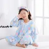 Kledingsets BIG Girl Wear Herfst Winter Lange mouw Warme Flanellen Pyjama Set Leuke Print Nachtkleding Stuur Haarband Kerstcadeau 231007