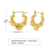 Hoop Earrings Ins Selling 18K Gold Plated Stainless Steel Twisted Wave Texture Geometric Earring For Women Waterproof