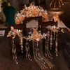 Hårklipp kinesiska bröllopstillbehör Champagne vintage brudkrona pannband Set Women 2023 Bride Stage Show Headpiece