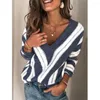 Women's Sweaters Spring Sweater Loose Korean Medium Length Long Sleeve V Collar Stripe Women Pullover Jumper Outwear