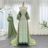 Базовые повседневные платья Sharon Said Luxury Dubai Sage Green Evening с накидкой 2023 Элегантные женские свадебные платья в арабском стиле с синим бисером SS238 231009