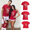 Jackor Christmas Reindeer Family Matching Kläder Mor Fader Dotter Son Kid Baby T-shirt Christmas Family Gift Red Short Sleeve 231009