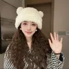 9710 осенне-зимняя женская сетчатая красная защитная шапка с медведями, корейская модная теплая вязаная шерстяная шапка