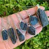 Natural Black Tourmaline Necklaces Wire Wrapped Rock Mineral Nuggets Reiki Healing Black Quartz Pendant Necklaces Femme Collier265n