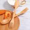 Disposable Flatware 2 Pcs 2-in-1 Children Wooden Spork Household Eco-friendly Tableware Japanese Style Spoon Forks Dinnerware(Original