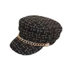 Berretti Donna Plaid Tweed Sboy Baker Boy Cappello Capitano Marinaio Pescatore Berretto con visiera con catena194y