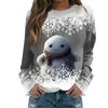 T-shirts pour femmes 2023 Top tendance automne hiver bonhomme de neige impression T-shirt décontracté à manches longues col rond pull de noël en vrac