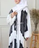 Etnische kleding Indonesische print Crinkle moslim gewaad Jilbab Abaya Ramadan Mode losse jurk met lange mouwen Dames Abaya's