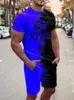 Erkeklerin Trailtsuits Erkekler Kral 3D Baskı Şortu Adam Giyim Tees Pant Setleri Takım Kral T-Shirt Jogging Set Trailsuit Egzersiz Set Kıyafet 231009