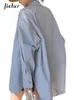 Camicette da donna Polo blu stile francese Office Lady Chic monopetto maniche lunghe Camicie da donna basic casual alla moda tinta unita