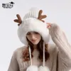 9991 Новая вязаная шерстяная плюшевая защитная шапка с рогом оленя, корейское издание, утепленная теплая шапка с тремя шариками для волос, детская