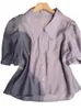 Kvinnors blusar Summer Solid Thin T-shirts Lyocell Ice Silk Sunscreen Shirts French Casual Beach Long Sleeve Puff Shirt
