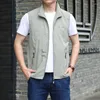 Men's Vests Spring And Autumn Zipper Pockets Embroidered Solid Color Workwear Sleepless Vest Cardigan Coat Office Lady Casual Tops