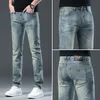 Novas calças jeans calça calças masculinas estiramento outono inverno prdaicon bordado jeans apertado calças de algodão lavado em linha reta negócios casual FK938-0