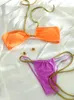 Dames Badmode Halter Bikini's Geplooid badpak Strings Dames 2023 Bandage Biquini Braziliaanse Badpakken Blokkleur Strandkleding Zomer