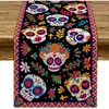 Mexican Day of The Dead Linen Table Runners Kitchen Dinning Table Decor Sugar Skull Table Runners for Dining Table Party Decoration 33*183cm