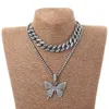 Catene Punk Lucido Zircone Grande Collana con Pendente a Farfalla Glam Set Catena a Maglia Cubana Gioielli da Donna Bling