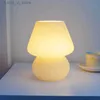 Table Lamps Glass LED Desk Lamp For Bedroom Bedside Korean Ins Style Striped Mushroom Table Decor Cute Translucent Ring YQ240316