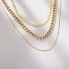 Hänge halsband söt guldfärg rund metall typskylt för kvinnor tre-skiktade kedjor punk mode smycken