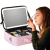 Kosmetiktaschen Intelligente LED-Make-up-Tasche mit Spiegel mit Fächern Wasserdichte Reisekosmetiktasche aus PU-Leder für Frauen 231009