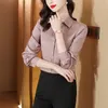 2023 Fashion Floral Blue Bluses Luxury Designer Kvinnor Långärmad Silk Satin Bluses Autumn Winter Lapel Classic Button Up Shirt Office Lady Graphic Tops Plus Size