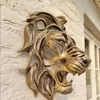 装飾的なオブジェクトの置物珍しい大きなライオンヘッドウォールマウントアート彫刻ゴールドレジン豪華な装飾キッチンベッドルームドロップスピン231009