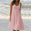 Vestidos casuais mulheres casual o pescoço sem mangas babados feminino mini vestido boho sólido oversized solto praia sundress verão vestidos