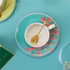 Kaffekrukor Toppklass Nordiska Bone China Ceramic Cup och Saucer Set Porcelain Mug Letter Gold Mark Design Gilded Sets