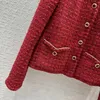 Roupas femininas europeias e americanas 2023 outono novo em torno do pescoço manga longa único breasted vermelho moda a jaqueta de tweed