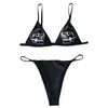 Costume da bagno da donna Costume da bagno bikini gotico da donna Y2K Simpatico micro reggiseno perizoma a vita alta con teschio gotico E-Girl