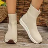Boots Platform Breathable Knitted Sneakers Women 2023 Autumn Purple High Top Sock Shoes Woman Plus Size 43 Slip on Casual Flats 231009