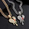 Pendentif Colliers Hiphop Bling Cristal Collier Coeur Brisé pour Hommes Femmes Glacé Miami Cubain Lien Chaîne Mode Charme Bijoux