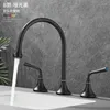 Kitchen Faucets Light Luxury Gun Grey Bathroom Tank Edge Three Piece Set With Dual Control And Cold Shower Wash Basin Split Style