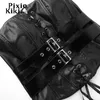 Women's Tanks PixieKiki Faux Leather Black Belted Bandage Tube Top Gothic Clothes Women Going Out Tops Nightclub Busiter Cyber Punk P80-CF11