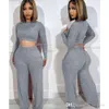 Women Fall Clothes New Fashion Open Button Long Sleeve Crop Top Long Pants Casual Two Pieces Set Wid Leg Pants