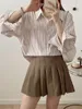 Женские блузки KEYANKETIAN, осенняя нейтральная рубашка большого размера с карманами и лацканами, цветной хлопковый топ из поплина с длинными рукавами, рубашка в полоску средней длины