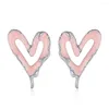 Stud Oorbellen 925 Zilveren Naald Roze Emaille Liefde Hart Piercing Vrouwen Voor Meisje Holle Waterdrop Bronics