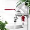 Bathroom Sink Faucets TMOK 1/2x3/4x3/4 Double Head Outdoor Garden Water Faucet 1 Inlet 2 Outlet Brass Bibcock With Dual Nipple Wall Tap