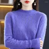 Kvinnors tröjor Spring Autumn Merino Wool Mock-Neck Pullover Tröja Kvinnor Hål ut kashmir Knitwear 2023 Fashion Female Clothing