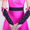 Stage Wear Noir / Rose Strass Robe de danse du ventre Compétition Standard Costume moderne Salon Valse Costumes 3pcs