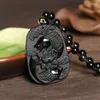 Pendant Necklaces Sculpture Black Obsidian Lotus In Pisces For Women And Man Fashion Jewelry Rope Chain Necklace Drop