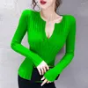 Women's Sweaters Blue Bright Sexy Office Lady Vest Pullover Low V Collar Sweater T-shirt Women Girl Pull Slim Top Cloth Shirt