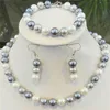 Handmade natural 10mm white black gray multicolor south sea shell pearl necklace bracelets earrings set 2set lot fashion jewelry228l